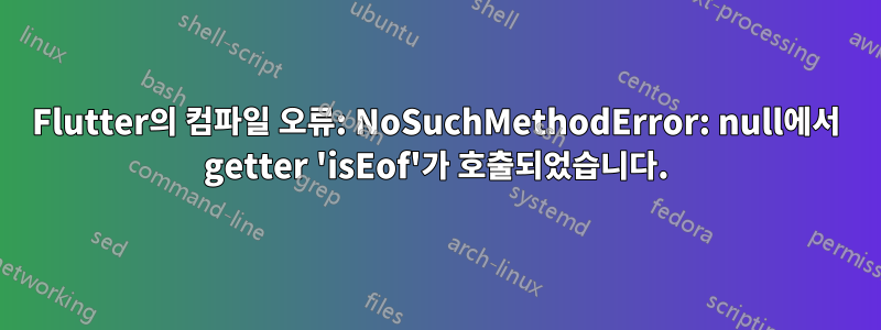 Flutter의 컴파일 오류: NoSuchMethodError: null에서 getter 'isEof'가 호출되었습니다.