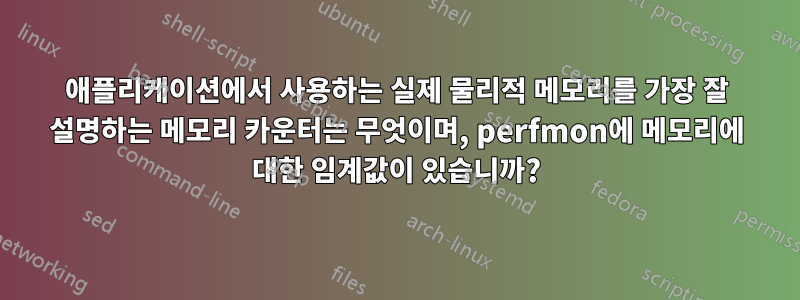 애플리케이션에서 사용하는 실제 물리적 메모리를 가장 잘 설명하는 메모리 카운터는 무엇이며, perfmon에 메모리에 대한 임계값이 있습니까?