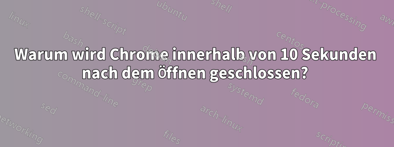 Warum wird Chrome innerhalb von 10 Sekunden nach dem Öffnen geschlossen?