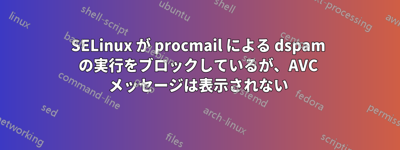 SELinux が procmail による dspam の実行をブロックしているが、AVC メッセージは表示されない