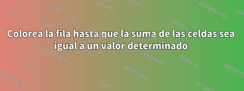 Colorea la fila hasta que la suma de las celdas sea igual a un valor determinado