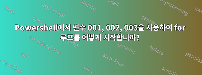 Powershell에서 변수 001, 002, 003을 사용하여 for 루프를 어떻게 시작합니까?