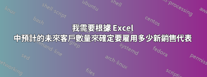 我需要根據 Excel 中預計的未來客戶數量來確定要雇用多少新銷售代表