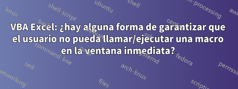 VBA Excel: ¿hay alguna forma de garantizar que el usuario no pueda llamar/ejecutar una macro en la ventana inmediata?