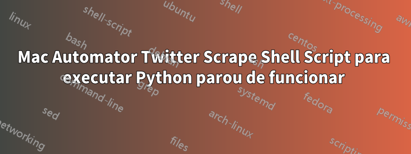 Mac Automator Twitter Scrape Shell Script para executar Python parou de funcionar