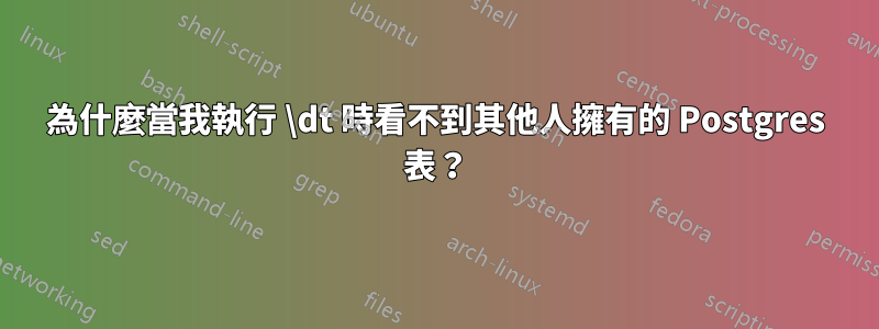 為什麼當我執行 \dt 時看不到其他人擁有的 Postgres 表？