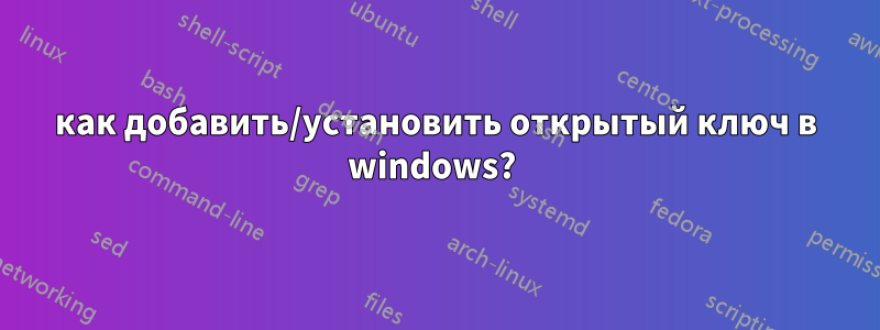 как добавить/установить открытый ключ в windows? 