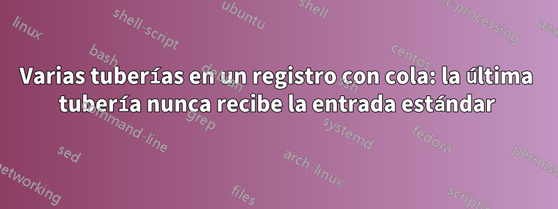 Varias tuberías en un registro con cola: la última tubería nunca recibe la entrada estándar