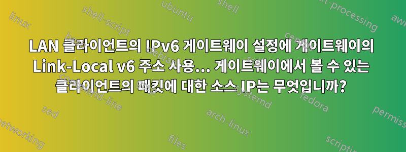 LAN 클라이언트의 IPv6 게이트웨이 설정에 게이트웨이의 Link-Local v6 주소 사용... 게이트웨이에서 볼 수 있는 클라이언트의 패킷에 대한 소스 IP는 무엇입니까?