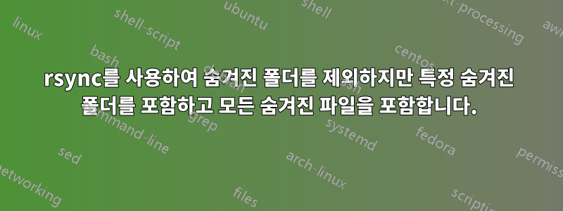 rsync를 사용하여 숨겨진 폴더를 제외하지만 특정 숨겨진 폴더를 포함하고 모든 숨겨진 파일을 포함합니다.