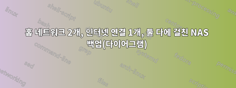 홈 네트워크 2개, 인터넷 연결 1개, 둘 다에 걸친 NAS 백업(다이어그램)