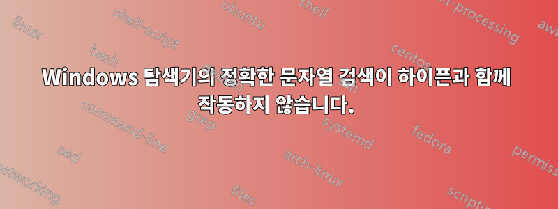 Windows 탐색기의 정확한 문자열 검색이 하이픈과 함께 작동하지 않습니다.