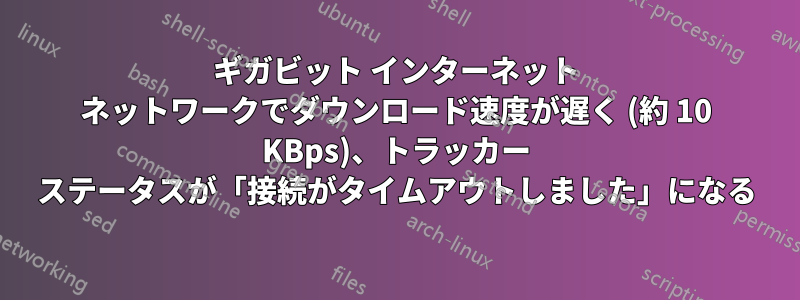 ギガビット インターネット ネットワークでダウンロード速度が遅く (約 10 KBps)、トラッカー ステータスが「接続がタイムアウトしました」になる