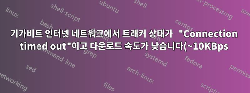 기가비트 인터넷 네트워크에서 트래커 상태가 "Connection timed out"이고 다운로드 속도가 낮습니다(~10KBps).