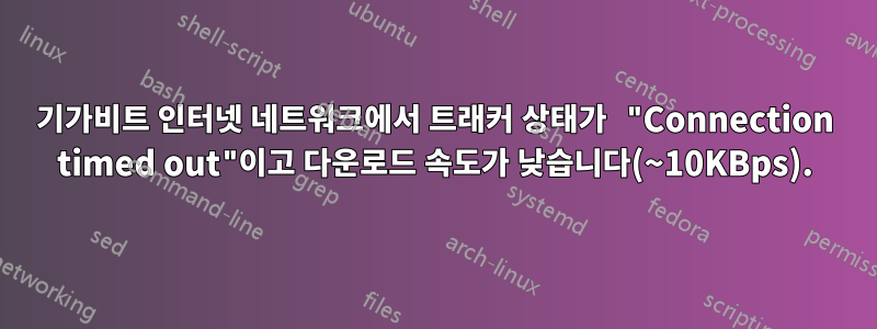 기가비트 인터넷 네트워크에서 트래커 상태가 "Connection timed out"이고 다운로드 속도가 낮습니다(~10KBps).