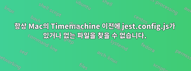 항상 Mac의 Timemachine 이전에 jest.config.js가 있거나 없는 파일을 찾을 수 없습니다.