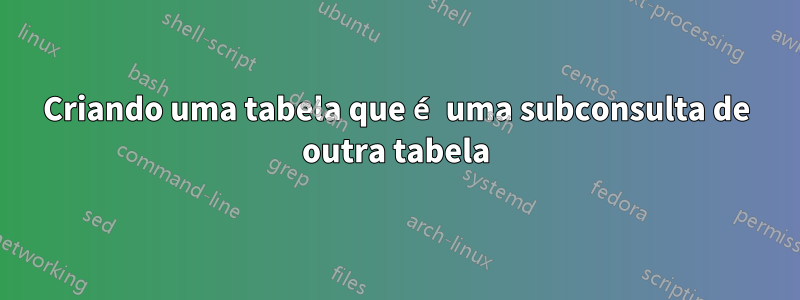 Criando uma tabela que é uma subconsulta de outra tabela