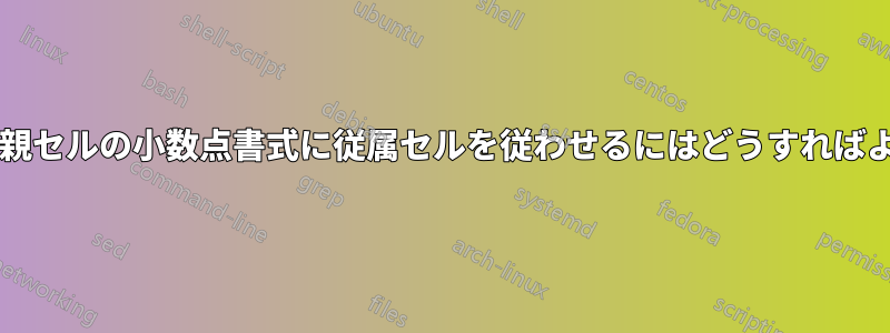 時々変更される親セルの小数点書式に従属セルを従わせるにはどうすればよいでしょうか?