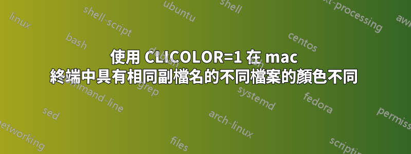 使用 CLICOLOR=1 在 mac 終端中具有相同副檔名的不同檔案的顏色不同