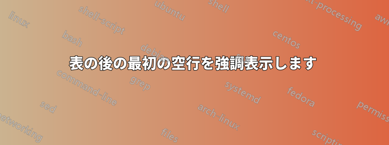 表の後の最初の空行を強調表示します