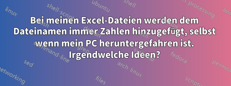 Bei meinen Excel-Dateien werden dem Dateinamen immer Zahlen hinzugefügt, selbst wenn mein PC heruntergefahren ist. Irgendwelche Ideen?