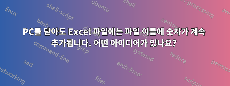 PC를 닫아도 Excel 파일에는 파일 이름에 숫자가 계속 추가됩니다. 어떤 아이디어가 있나요?