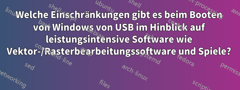 Welche Einschränkungen gibt es beim Booten von Windows von USB im Hinblick auf leistungsintensive Software wie Vektor-/Rasterbearbeitungssoftware und Spiele? 