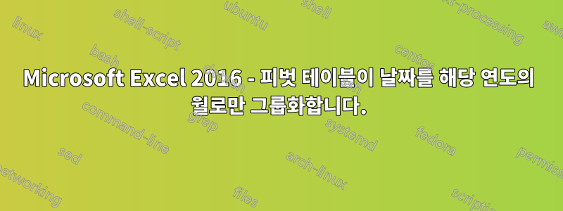 Microsoft Excel 2016 - 피벗 테이블이 날짜를 해당 연도의 월로만 그룹화합니다.