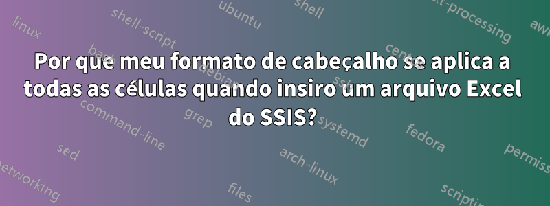 Por que meu formato de cabeçalho se aplica a todas as células quando insiro um arquivo Excel do SSIS?