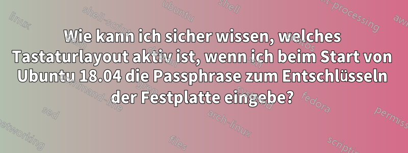 Wie kann ich sicher wissen, welches Tastaturlayout aktiv ist, wenn ich beim Start von Ubuntu 18.04 die Passphrase zum Entschlüsseln der Festplatte eingebe?