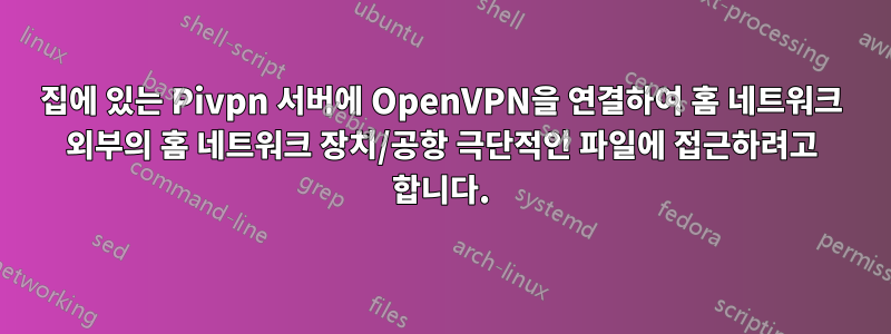 집에 있는 Pivpn 서버에 OpenVPN을 연결하여 홈 네트워크 외부의 홈 네트워크 장치/공항 극단적인 파일에 접근하려고 합니다.