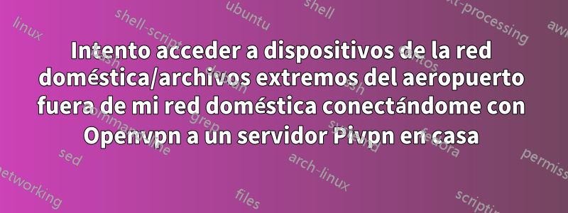 Intento acceder a dispositivos de la red doméstica/archivos extremos del aeropuerto fuera de mi red doméstica conectándome con Openvpn a un servidor Pivpn en casa