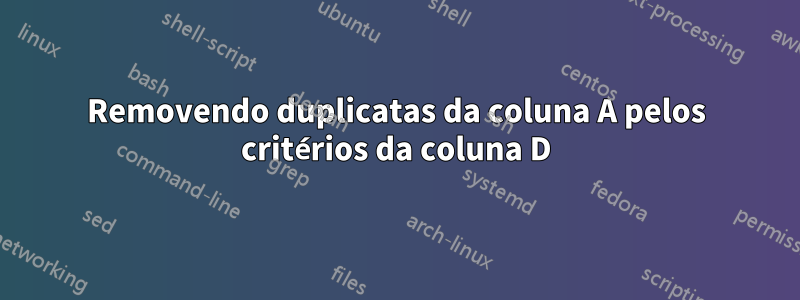 Removendo duplicatas da coluna A pelos critérios da coluna D