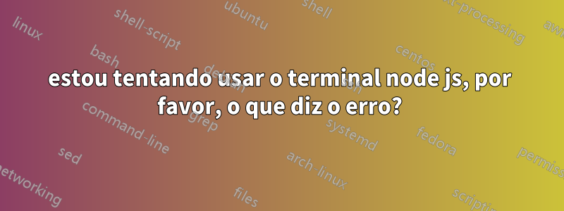 estou tentando usar o terminal node js, por favor, o que diz o erro?