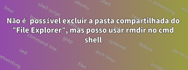 Não é possível excluir a pasta compartilhada do "File Explorer", mas posso usar rmdir no cmd shell