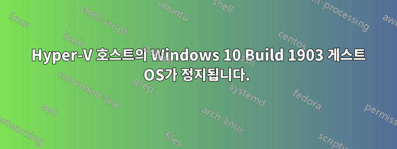 2012 Hyper-V 호스트의 Windows 10 Build 1903 게스트 OS가 정지됩니다.