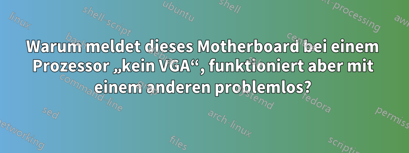 Warum meldet dieses Motherboard bei einem Prozessor „kein VGA“, funktioniert aber mit einem anderen problemlos?