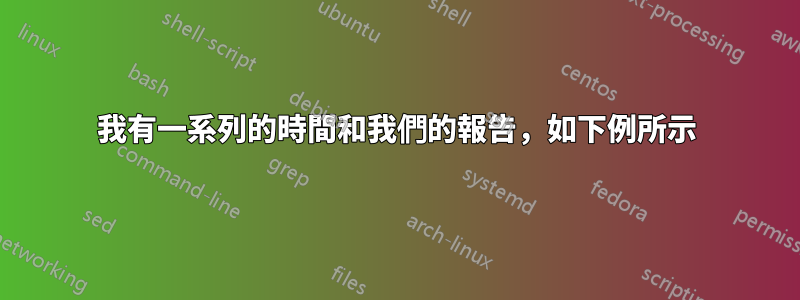 我有一系列的時間和我們的報告，如下例所示