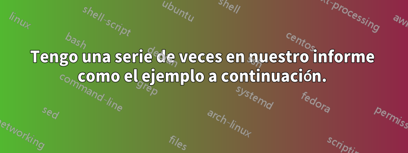 Tengo una serie de veces en nuestro informe como el ejemplo a continuación.