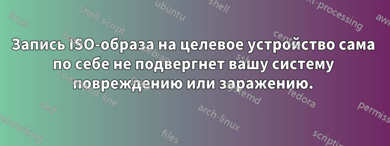 Запись ISO-образа на целевое устройство сама по себе не подвергнет вашу систему повреждению или заражению.