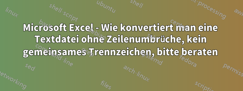 Microsoft Excel - Wie konvertiert man eine Textdatei ohne Zeilenumbrüche, kein gemeinsames Trennzeichen, bitte beraten