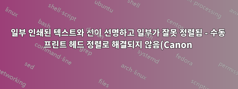 일부 인쇄된 텍스트와 선이 선명하고 일부가 잘못 정렬됨 - 수동 프린트 헤드 정렬로 해결되지 않음(Canon)
