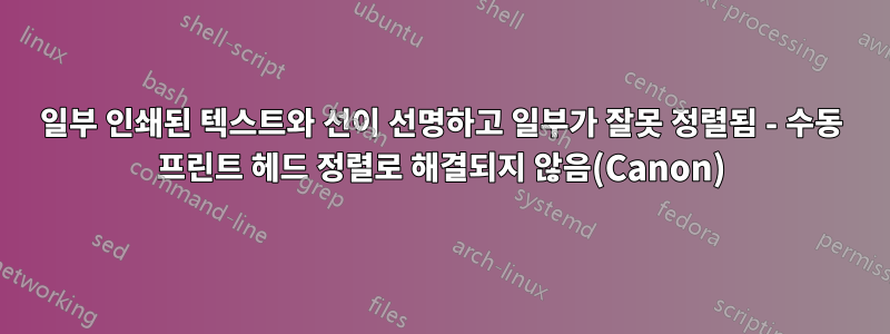 일부 인쇄된 텍스트와 선이 선명하고 일부가 잘못 정렬됨 - 수동 프린트 헤드 정렬로 해결되지 않음(Canon)