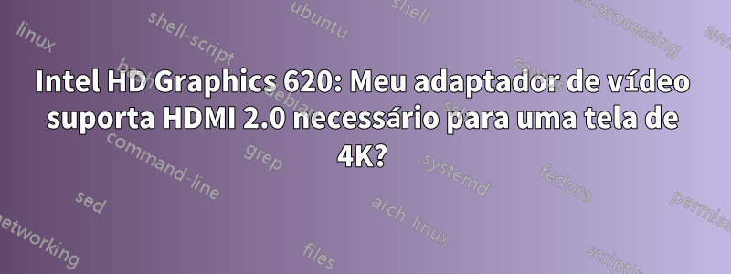 Intel HD Graphics 620: Meu adaptador de vídeo suporta HDMI 2.0 necessário para uma tela de 4K?
