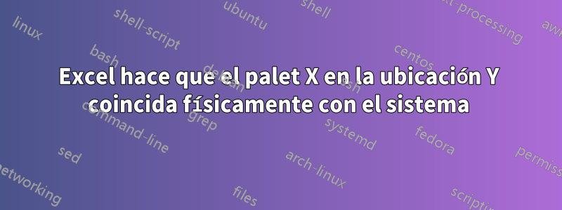 Excel hace que el palet X en la ubicación Y coincida físicamente con el sistema