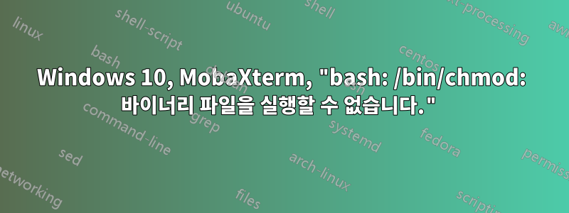 Windows 10, MobaXterm, "bash: /bin/chmod: 바이너리 파일을 실행할 수 없습니다."
