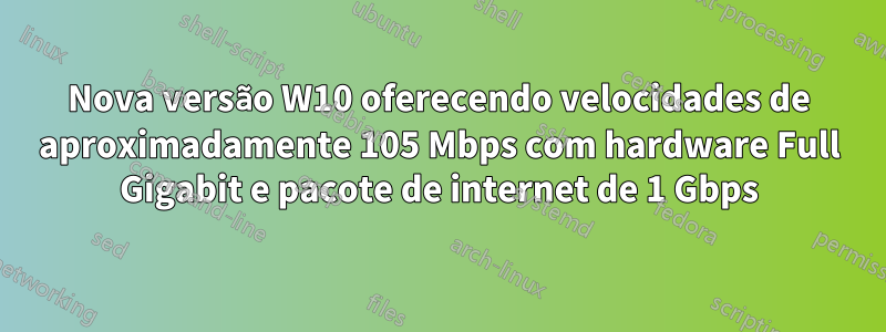 Nova versão W10 oferecendo velocidades de aproximadamente 105 Mbps com hardware Full Gigabit e pacote de internet de 1 Gbps