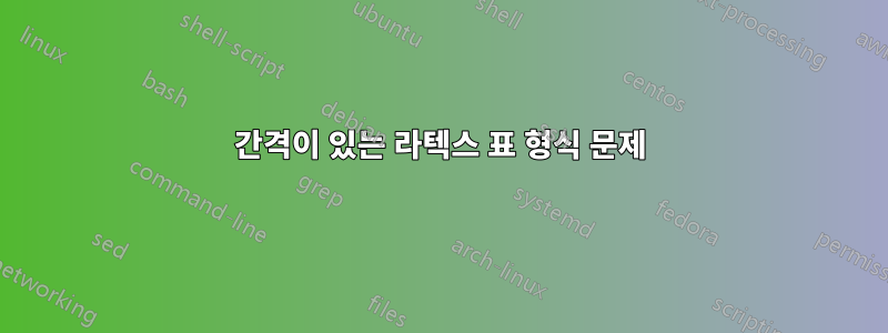 간격이 있는 라텍스 표 형식 문제
