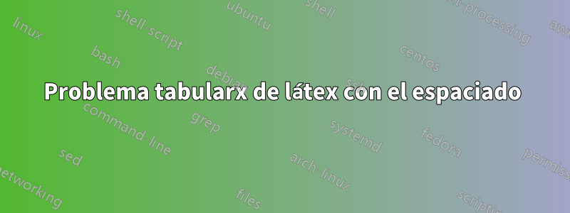 Problema tabularx de látex con el espaciado
