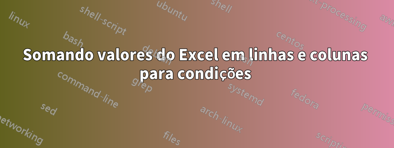 Somando valores do Excel em linhas e colunas para condições